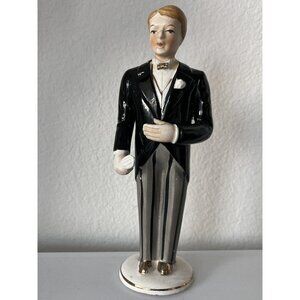 1950 Vintage Napco Cake Topper Groom figurine 4J4718/L Blonde Blue eyes gold bow